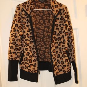 Rachel Zoe Cheetah Print Zip Up Sweater SZ Lg